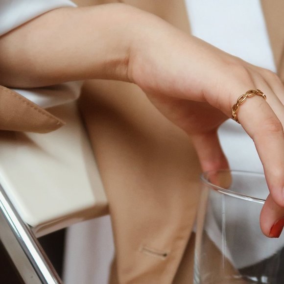 NEW 18K Gold Plated Link Chain Ring a - Picture 3 of 9